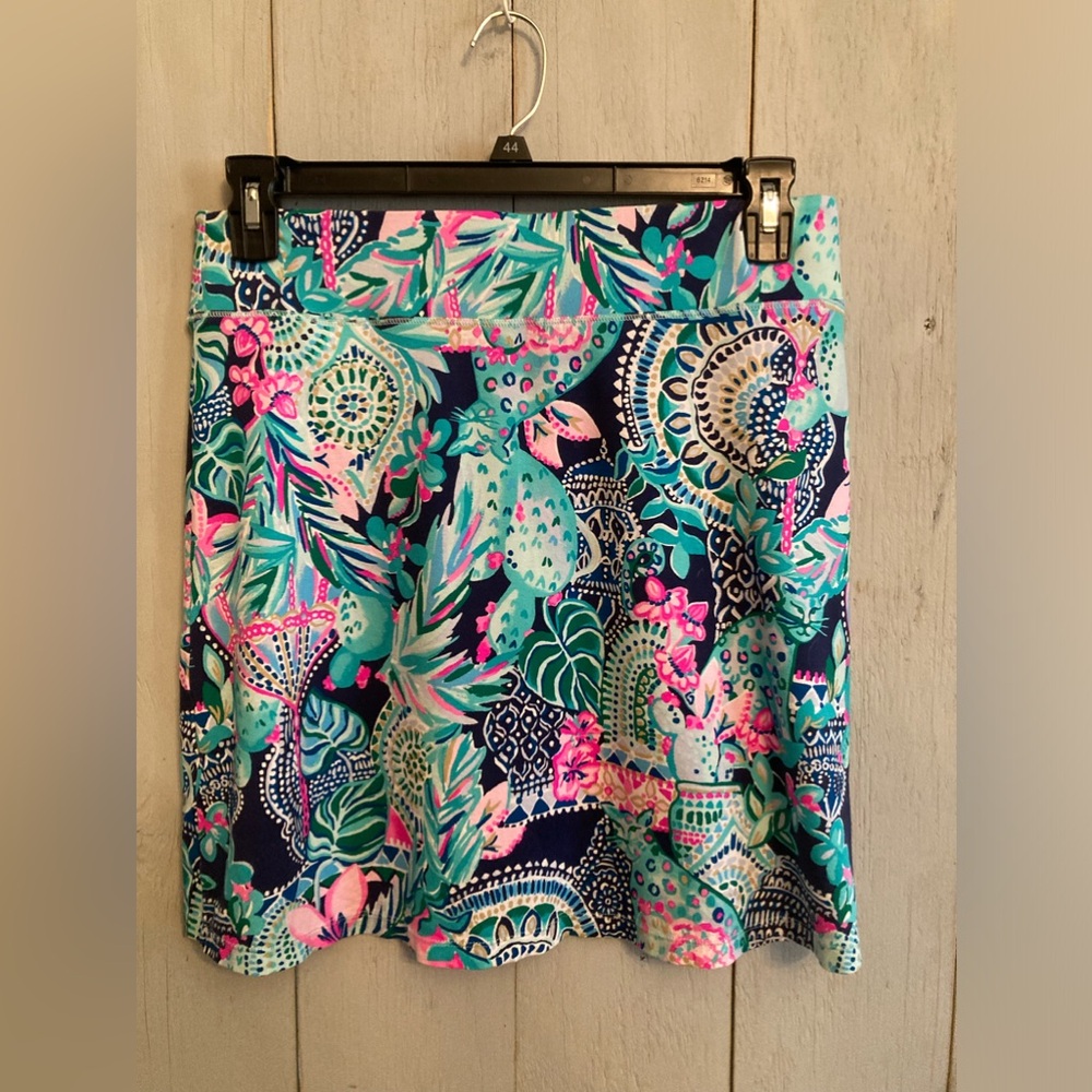 Lilly Pulitzer Navy, Teal & Pink Tropical Print Mini Skirt - Picture 2 of 9